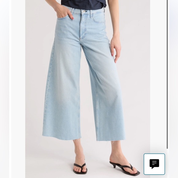 Rag & Bone Serena Wide Leg Crop Raw Hem Jeans Light Blue Wyncote 32 - Picture 1 of 7